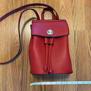 Red Leather crossbody bag convertible in backpack with top handle